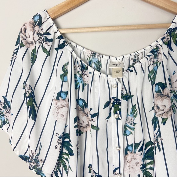 Daytip Floral Striped Short Sleeve Blouse - Picture 2 of 5